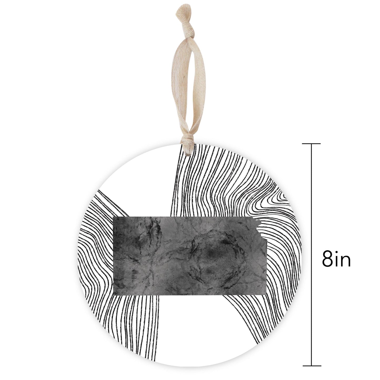 Minimalist B&W Kansas State With Fluid Lines | Wood Ornament | Eaches | Min 1