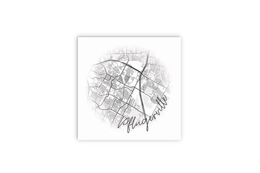 Minimalistic B&W Texas Pflugerville Circle Map | Wood Sign | Eaches | Min 2