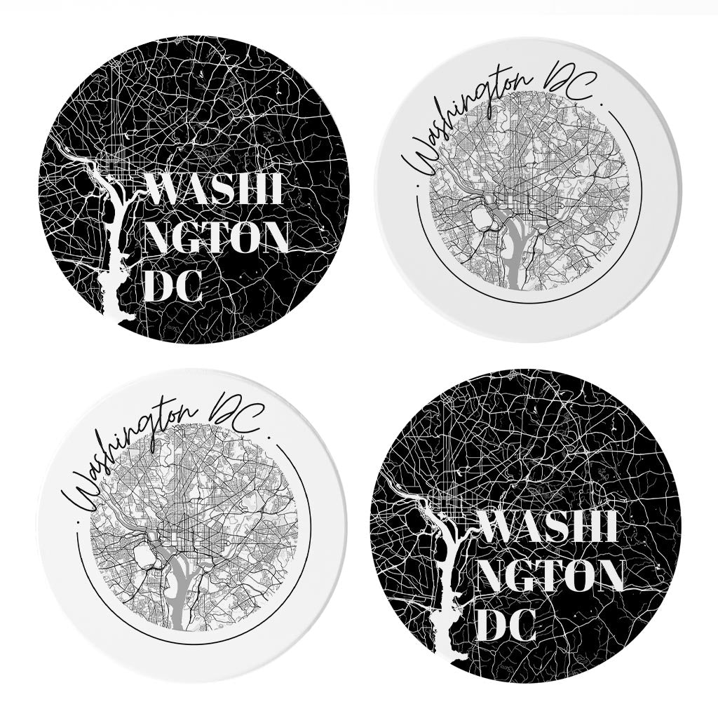 Minimalistic B&W Washington Dc Maps | Absorbent Coasters | Set of 4 | Min 2