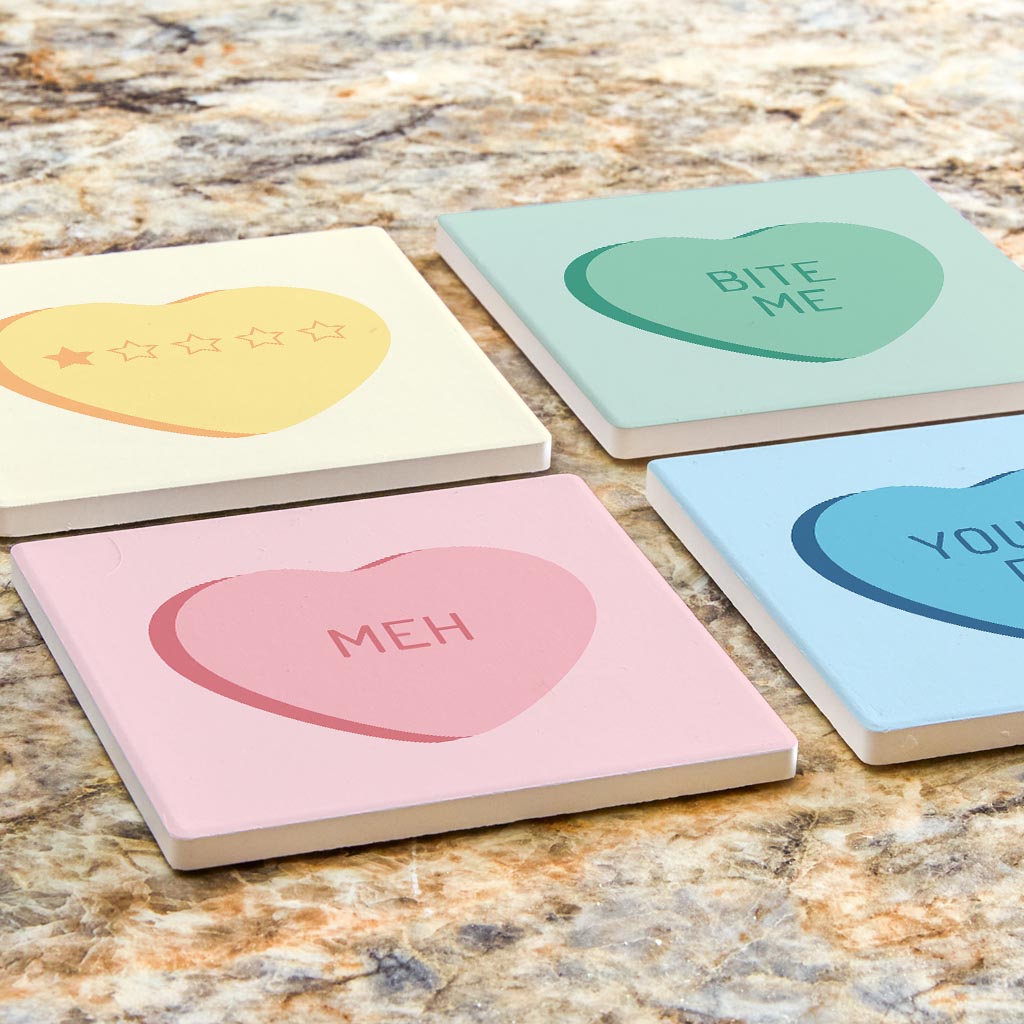 Funny Message Hearts With Sayings | Absorbent Coasters | Set of 4 | Min 2