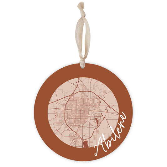 Modern Minimalist Texas Abilene Circle Map | Wood Ornament | Eaches | Min 1