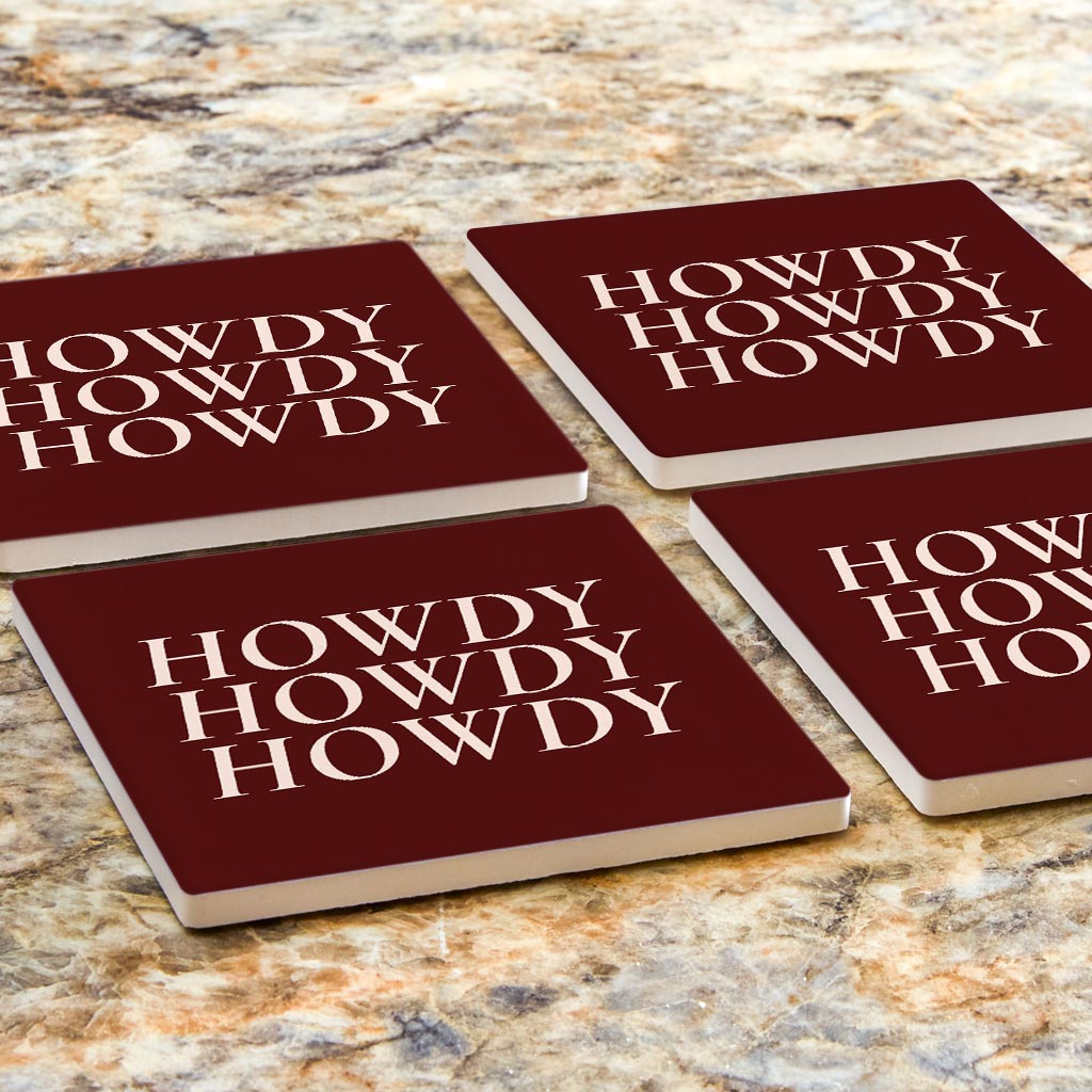 Modern Minimalist Texas Maroon Howdy | Absorbent Coasters | Set of 4 | Min 2