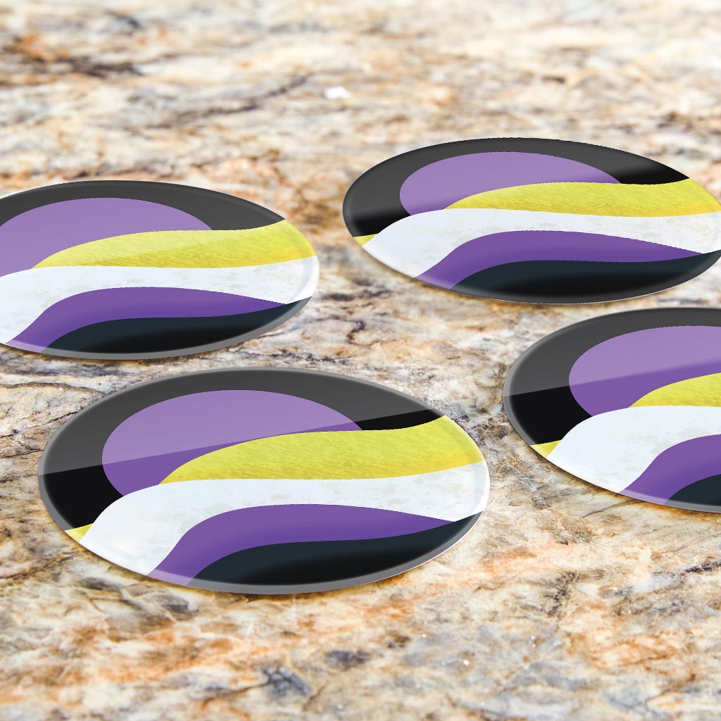Nonbinary Pride Moon Waves | Hi-Def Glass Coasters | Set of 4 | Min 2