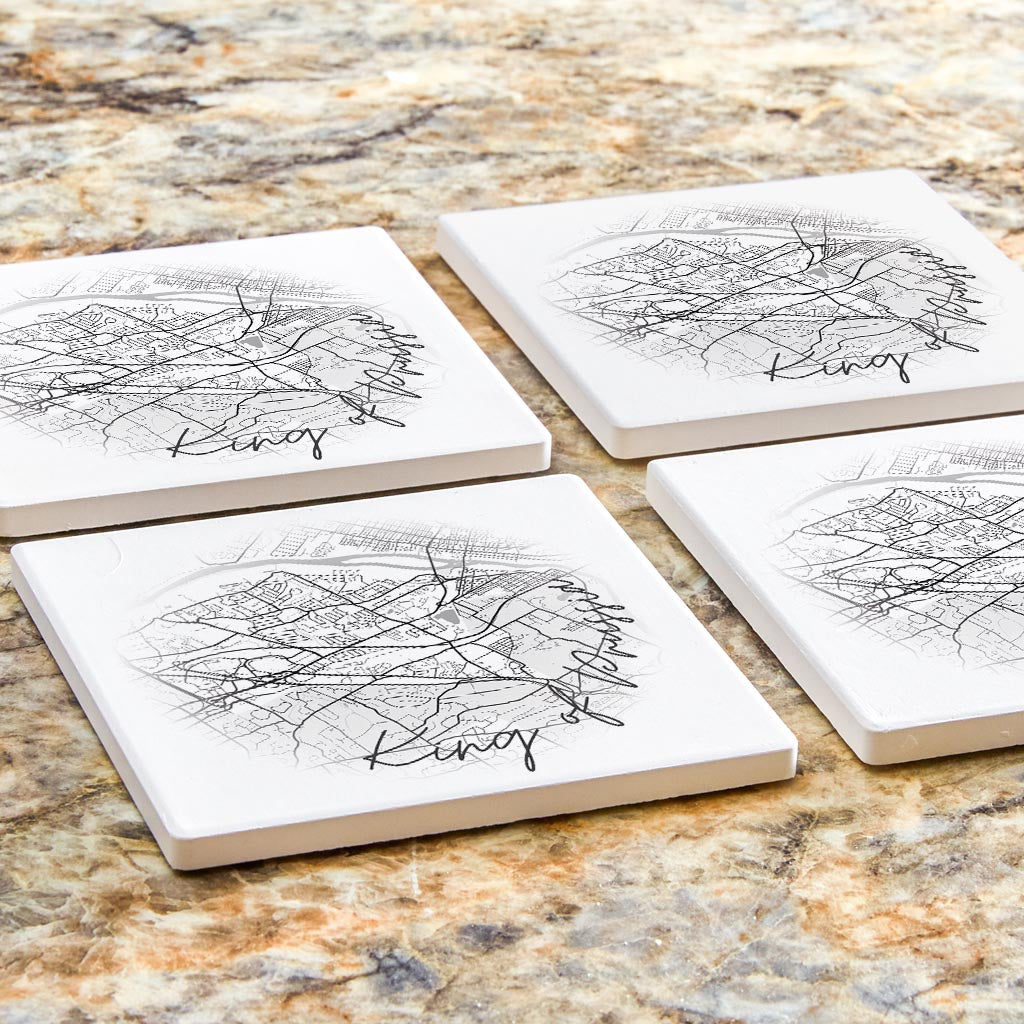 Minimalistic B&W Pennsylvania King Of Prussia Circle Map | Absorbent Coasters | Set of 4 | Min 2