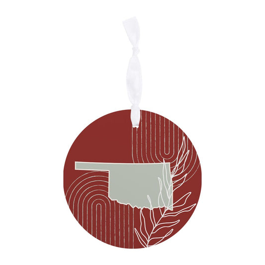 Modern Minimalist Oklahoma State Shape With Leaf| Wood Ornament | Eaches | Min 6