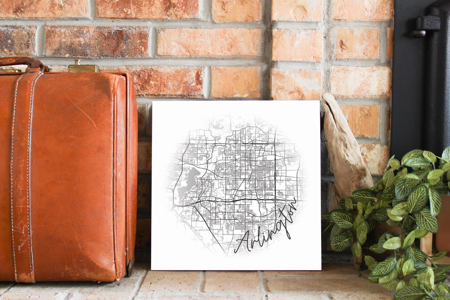 Minimalistic B&W Texas Arlington Circle Map | Wood Sign | Eaches | Min 2