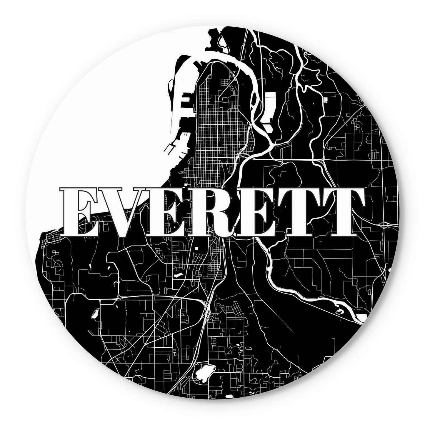 Minimalistic B&W Washington Everett Map | Wood Sign | Eaches | Min 1