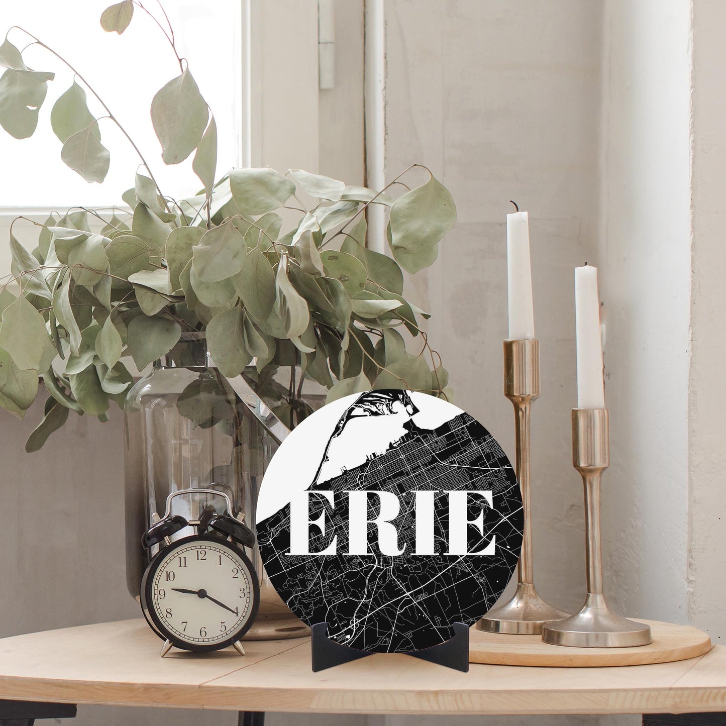 Minimalistic B&W Pennsylvania Erie Map | Wood Sign | Eaches | Min 1