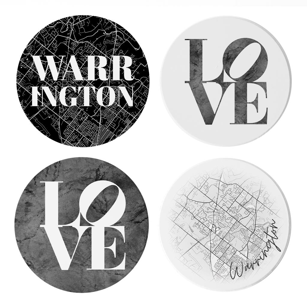 Minimalistic B&W Pennsylvania Warrington Maps Love | Absorbent Coasters | Set of 4 | Min 2