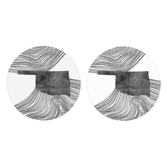 Modern Oklahoma State Shape With Fluid Lines | Absorbent Car Coasters | Set of 2 | Min 4