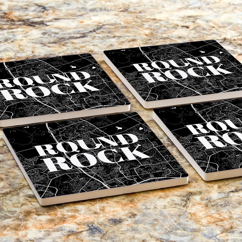 Minimalistic B&W Texas Round Rock Map | Absorbent Coasters | Set of 4 | Min 2