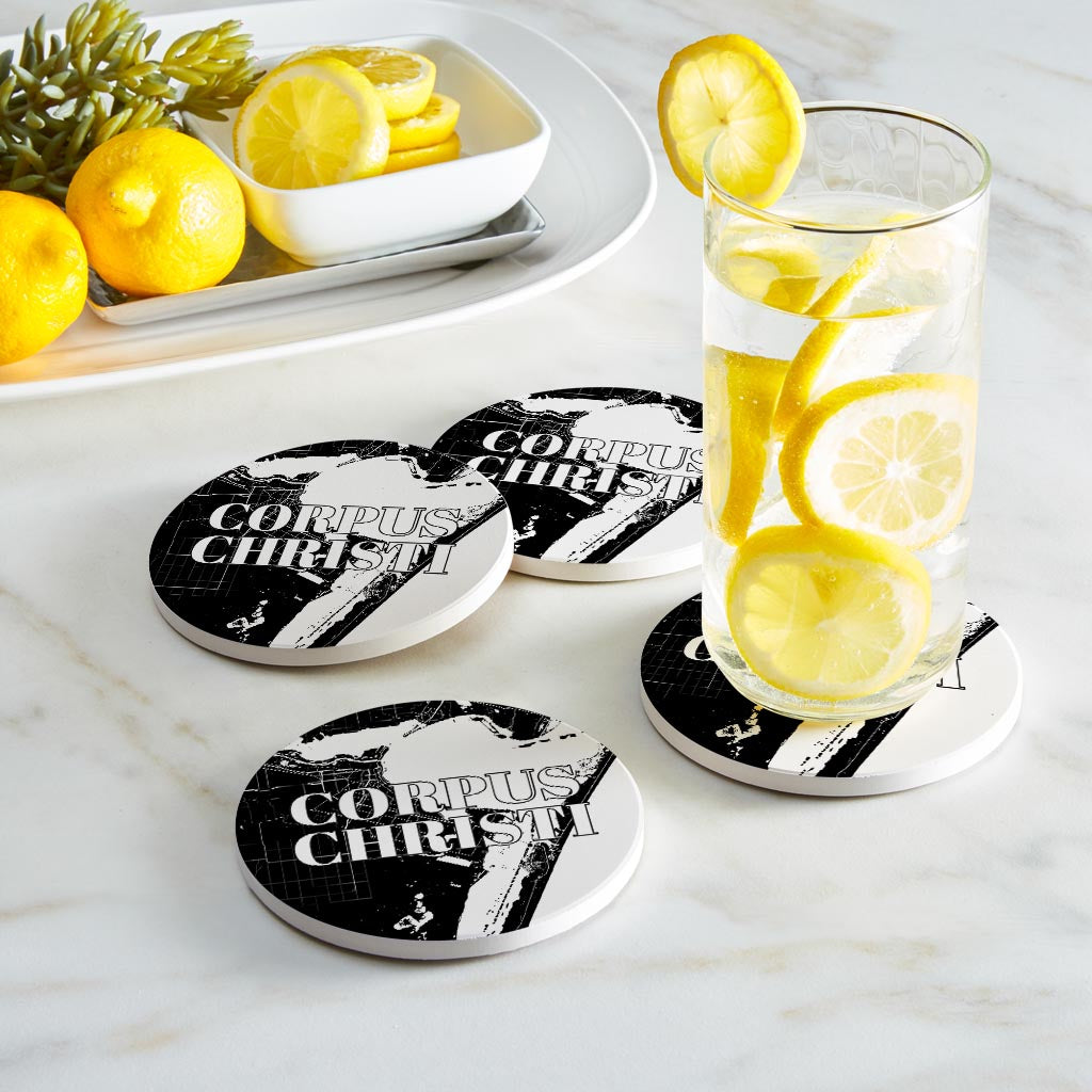 Minimalistic B&W Texas Corpus Christi Map | Absorbent Coasters | Set of 4 | Min 2