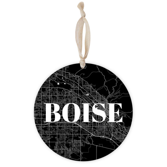 Minimalist B&W Idaho Boise Map | Wood Ornament | Eaches | Min 1