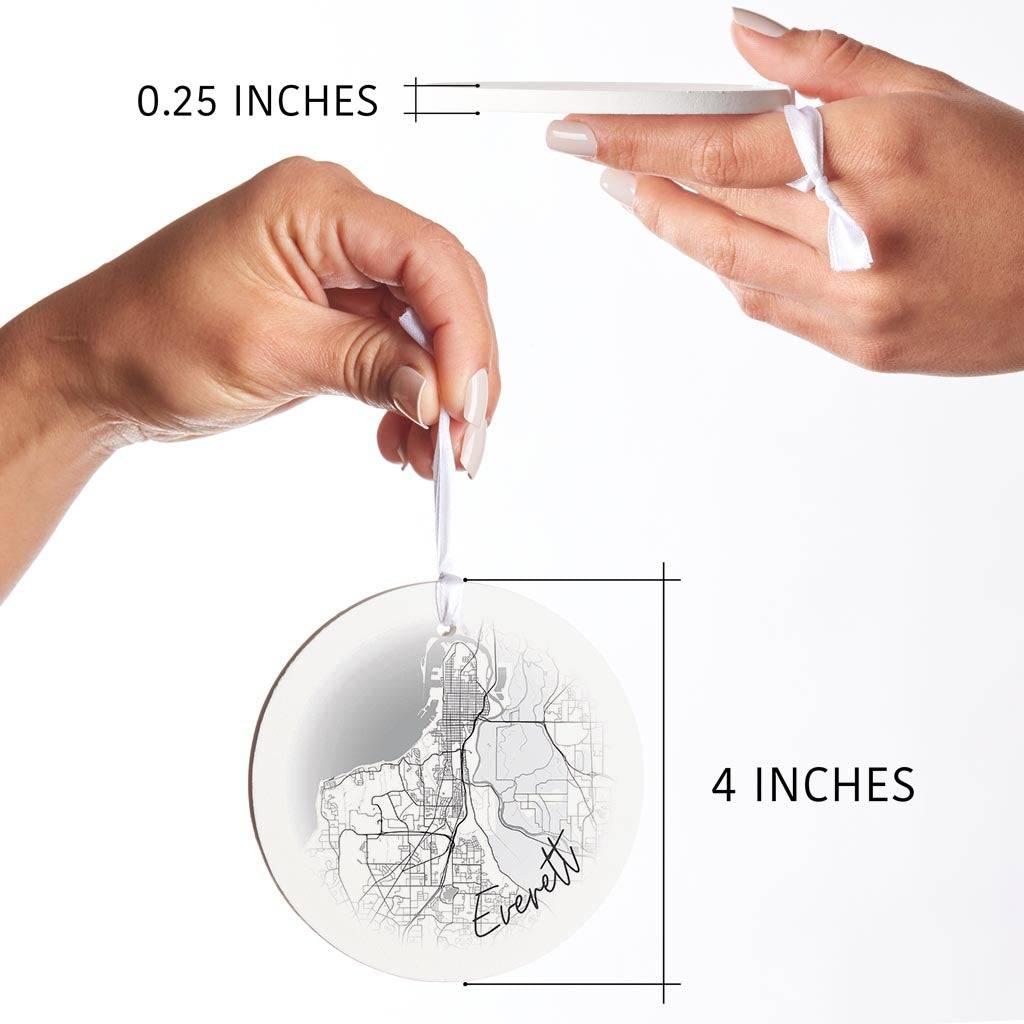 Minimalistic B&W Washington Everett Circle Map | Wood Ornament | Eaches | Min 6