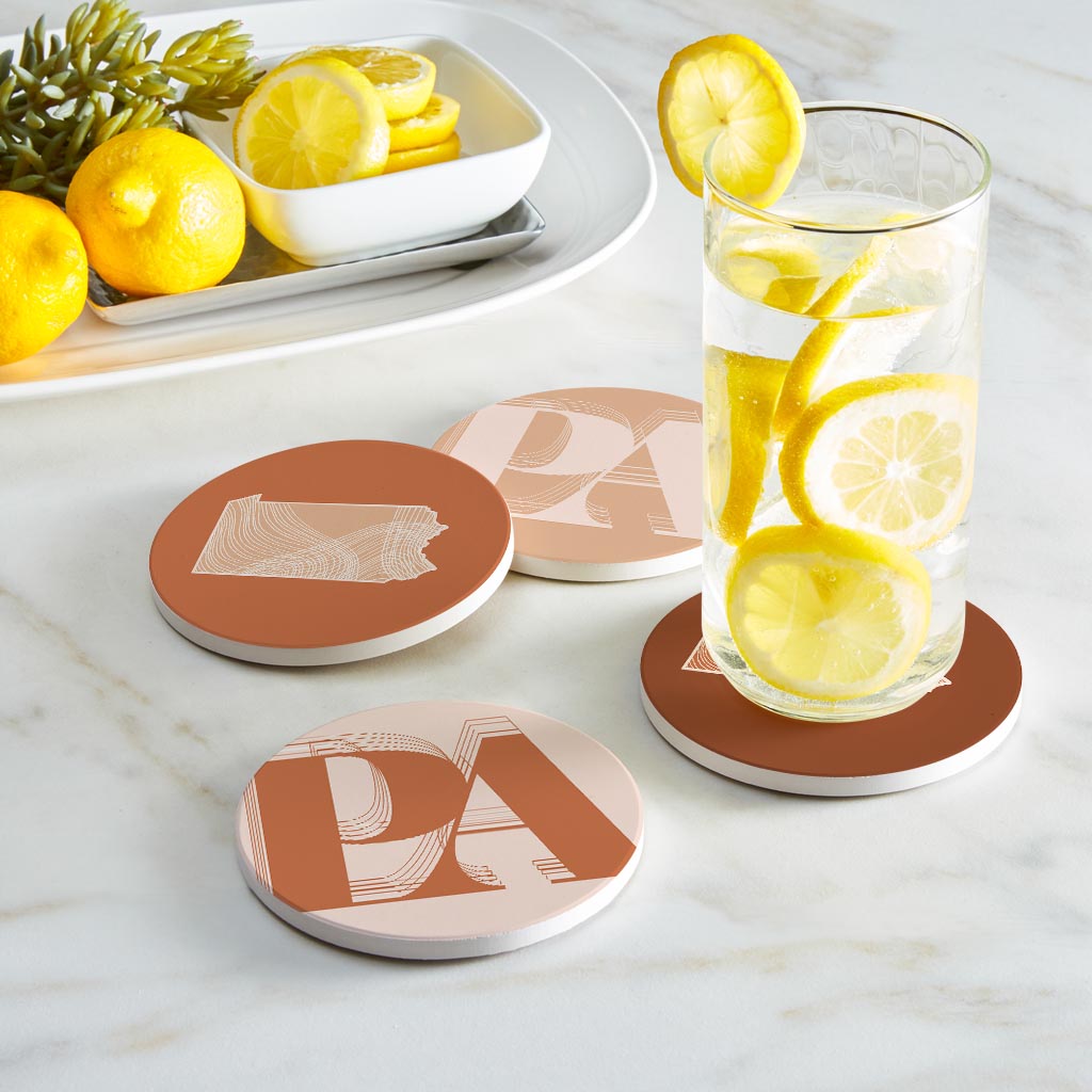 Modern Minimalist Pennsylvania Initials State | Absorbent Coasters | Set of 4 | Min 2