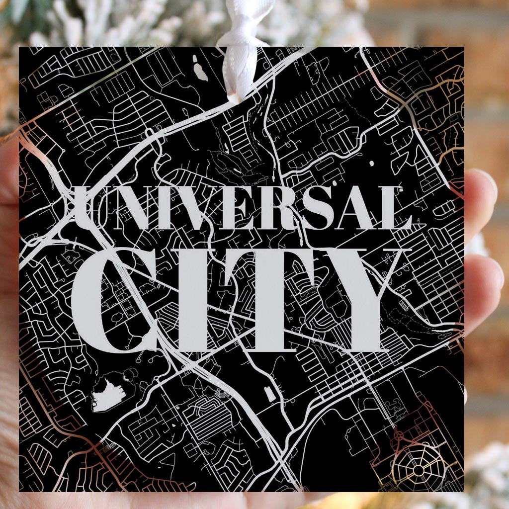 Minimalistic B&W Texas Universal City Map | Wood Ornament | Eaches | Min 6