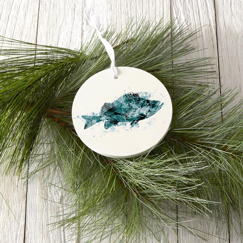 Blue White Water Color Red Fish | Wood Ornament | Eaches | Min 6