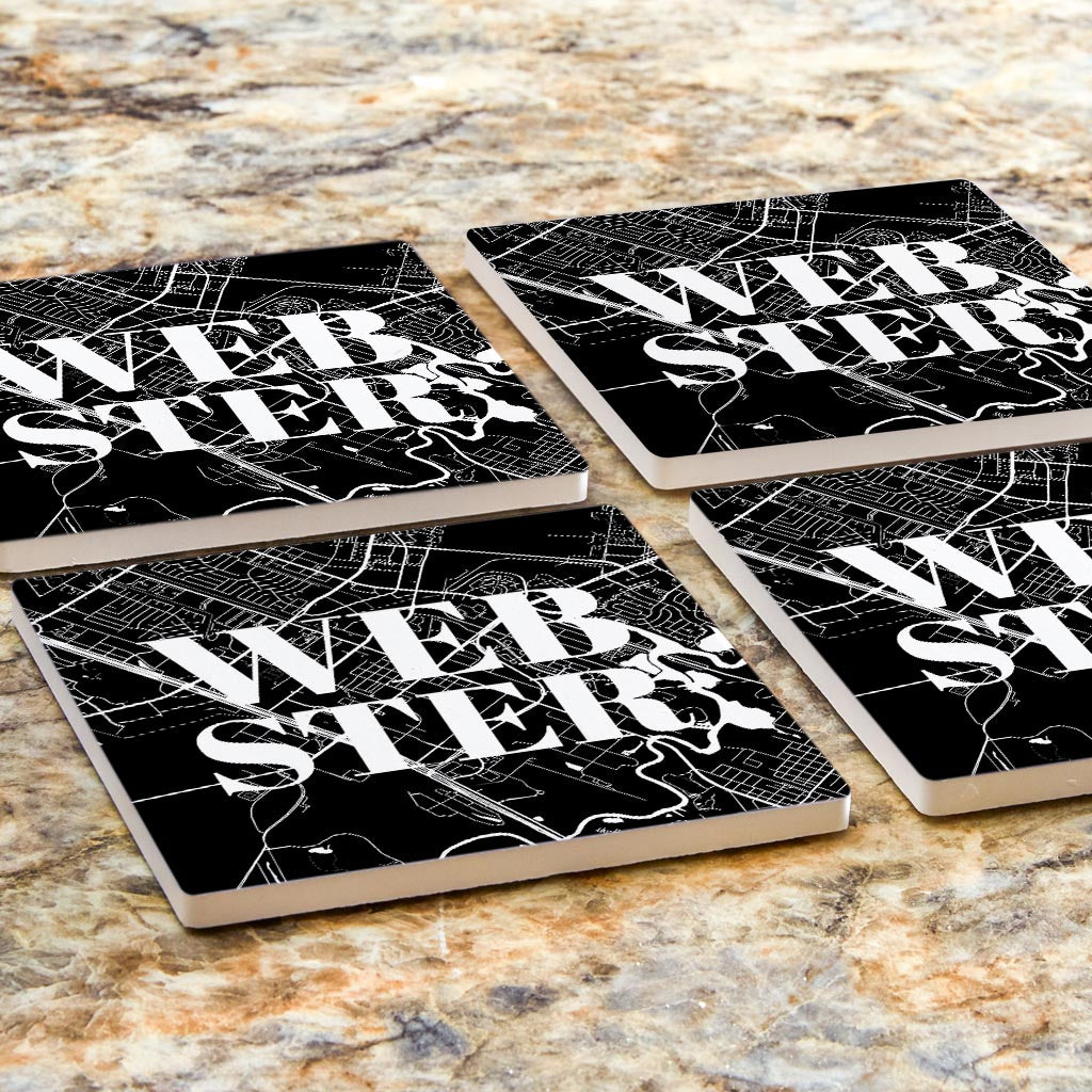 Minimalistic B&W Texas Webster Map | Absorbent Coasters | Set of 4 | Min 2