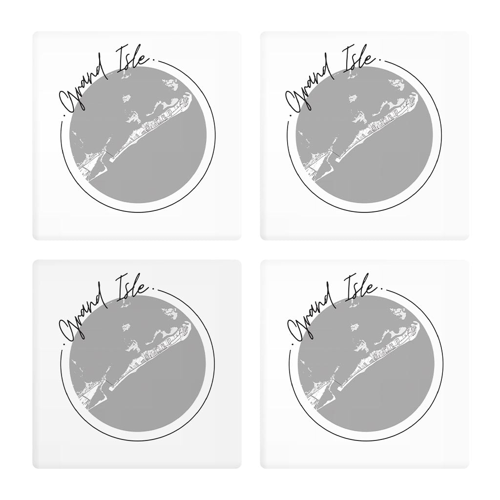 Minimalist B&W Louisiana Grand Isle Circle Map | Absorbent Coasters | Set of 4 | Min 2