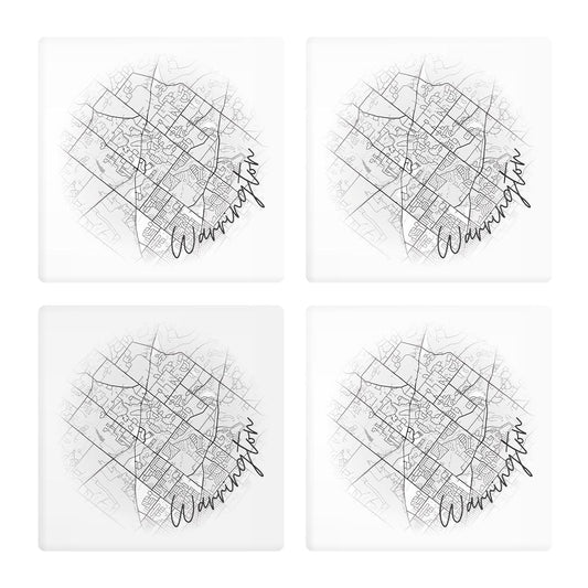 Minimalistic B&W Pennsylvania Warrington Circle Map | Absorbent Coasters | Set of 4 | Min 2