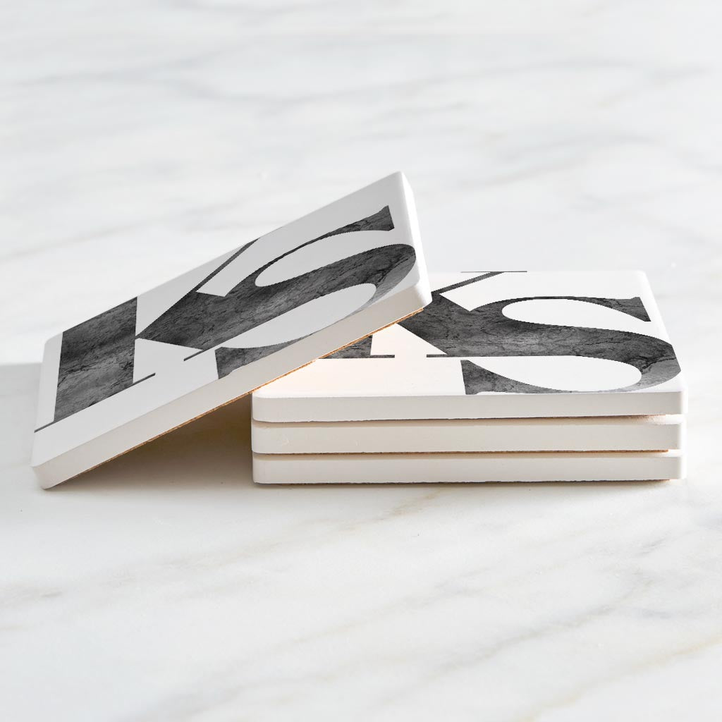 Minimalist B&W Kansas White Initials | Absorbent Coasters | Set of 4 | Min 2