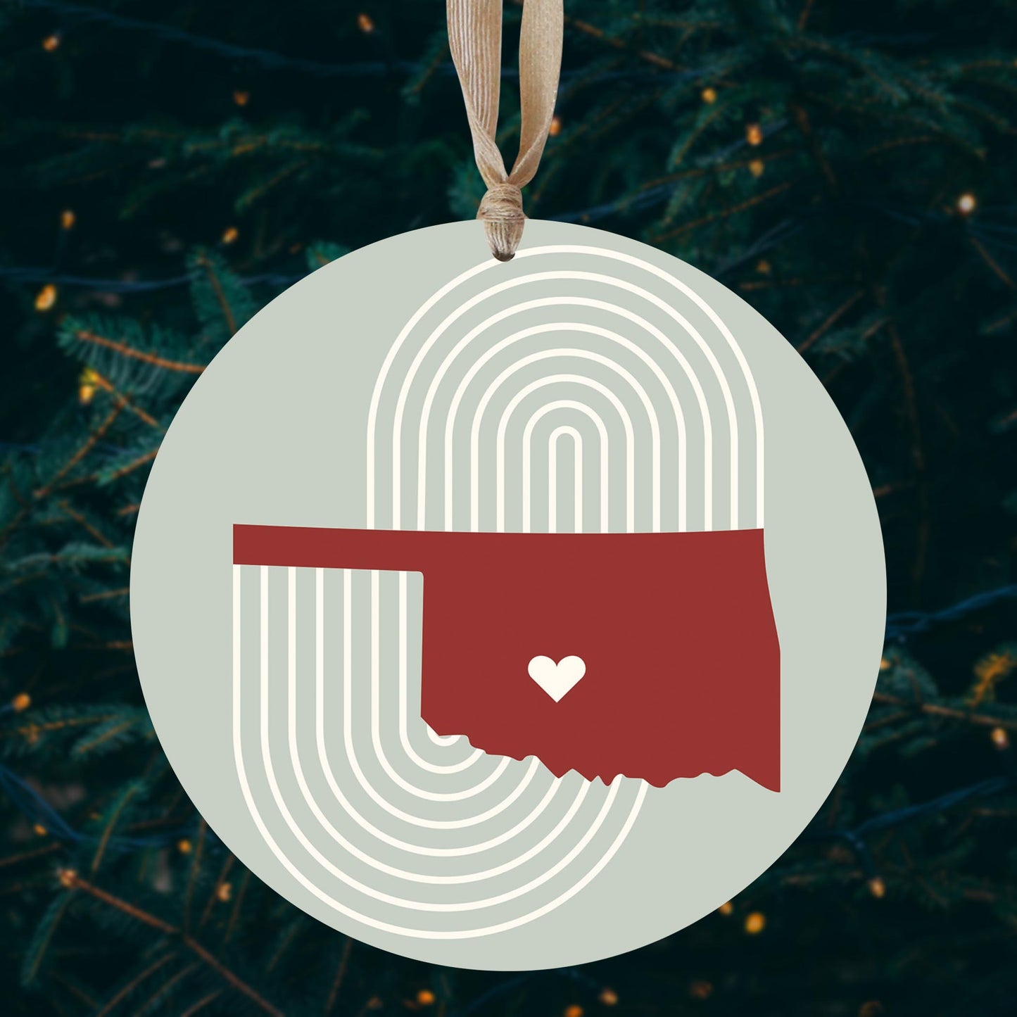 Modern Minimalist Oklahoma Chickasha Heart | Wood Ornament | Eaches | Min 1