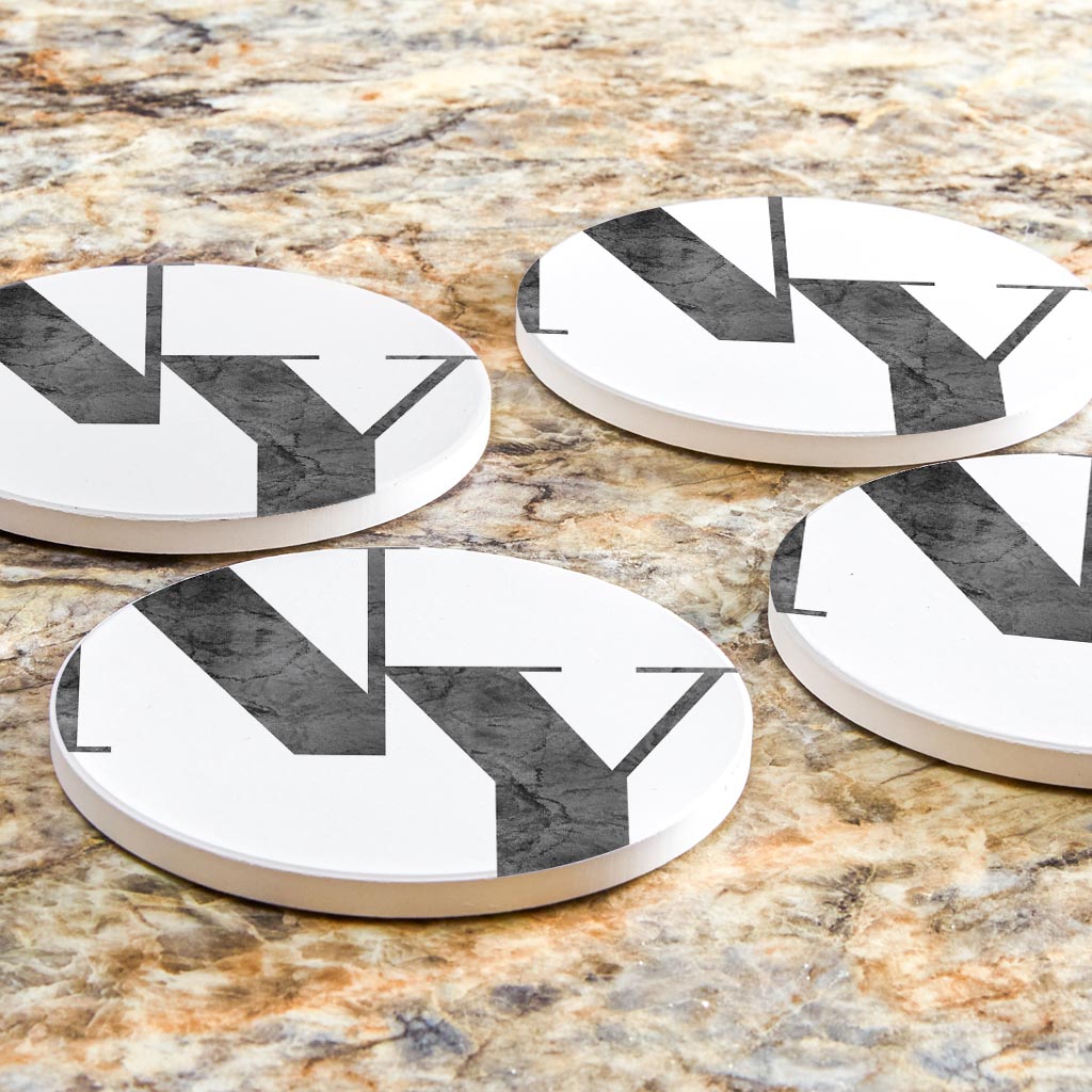 Minimalistic B&W New York White Initials | Absorbent Coasters | Set of 4 | Min 2