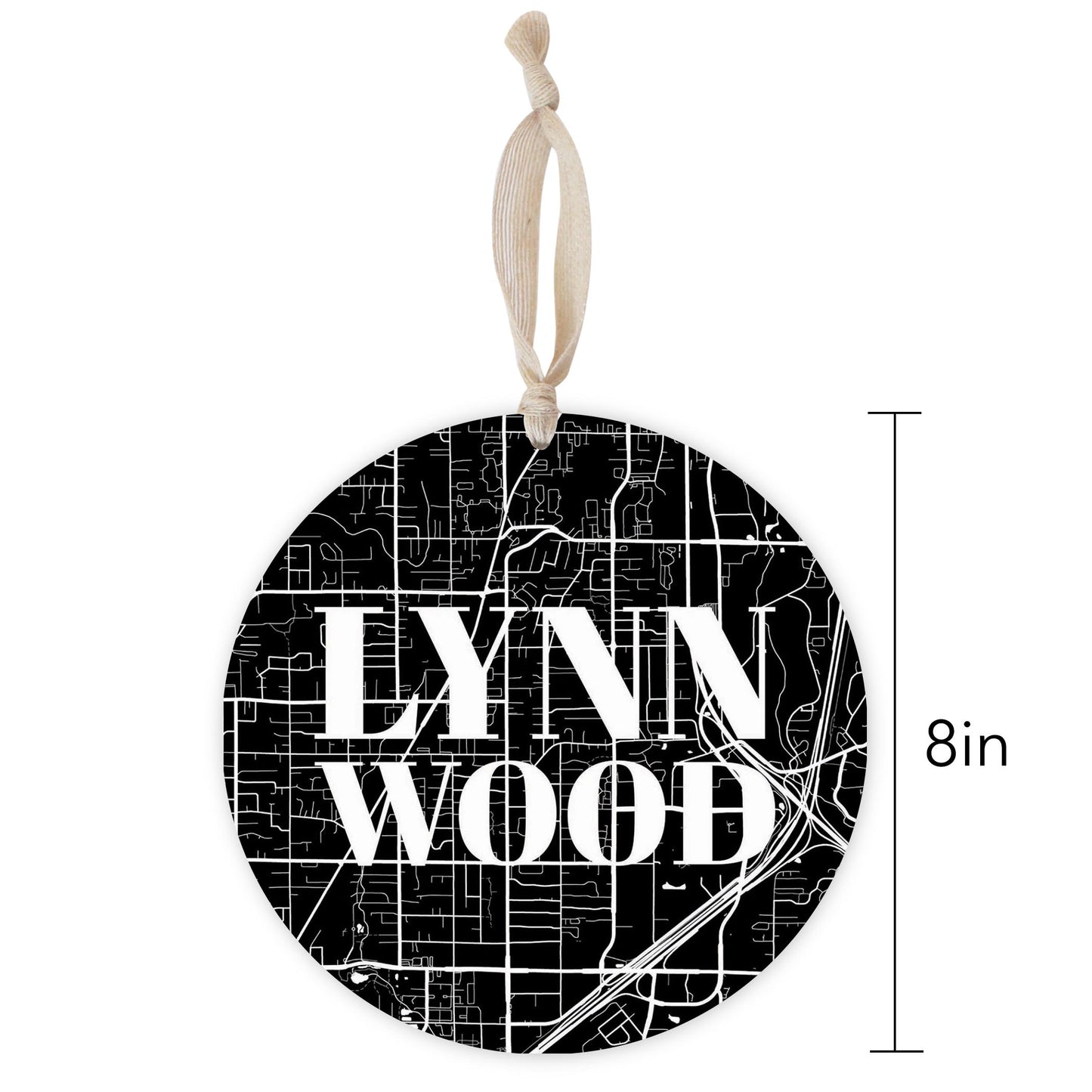 Minimalistic B&W Washington Lynnwood Map | Wood Ornament | Eaches | Min 1