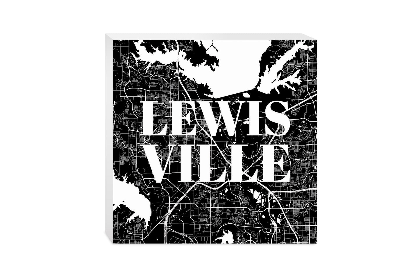 Minimalistic B&W Texas Lewisville Map | Wood Block | Eaches | Min 2