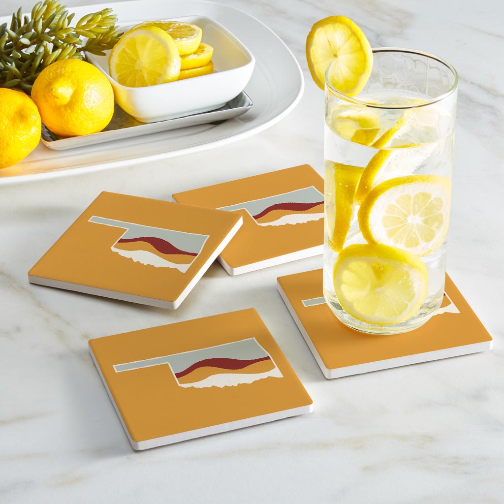 Modern Minimalist Oklahoma Orange Retro State Shape Hills| Absorbent Coasters | Set of 4 | Min 2