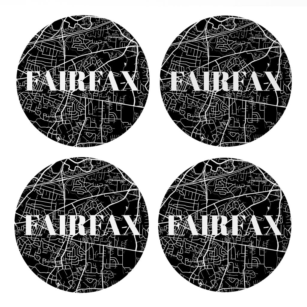 Minimalistic B&W Virginia Fairfax Map | Absorbent Coasters | Set of 4 | Min 2