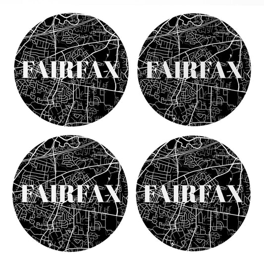 Minimalistic B&W Virginia Fairfax Map | Absorbent Coasters | Set of 4 | Min 2