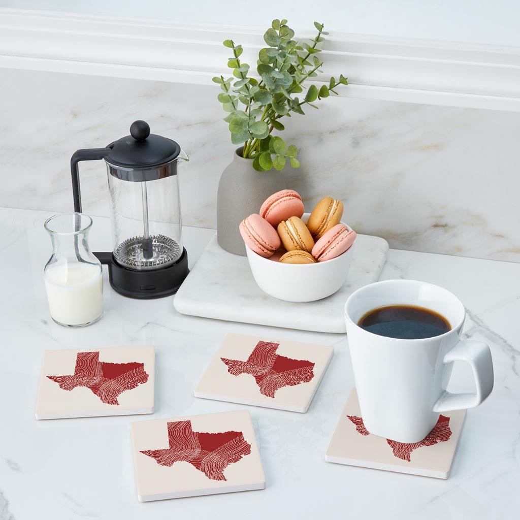 Modern Minimalist Texas Fluid Line State Shape | Absorbent Coasters | Set of 4 | Min 2