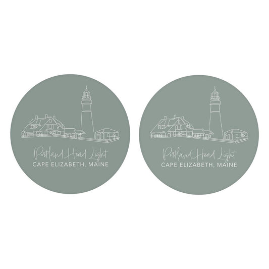 Portland Head Light Muted Coastal | Absorbent Car Coasters | Set of 2 | Min 4