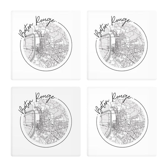 Minimalist B&W Louisiana Baton Rouge Circle Map | Absorbent Coasters | Set of 4 | Min 2