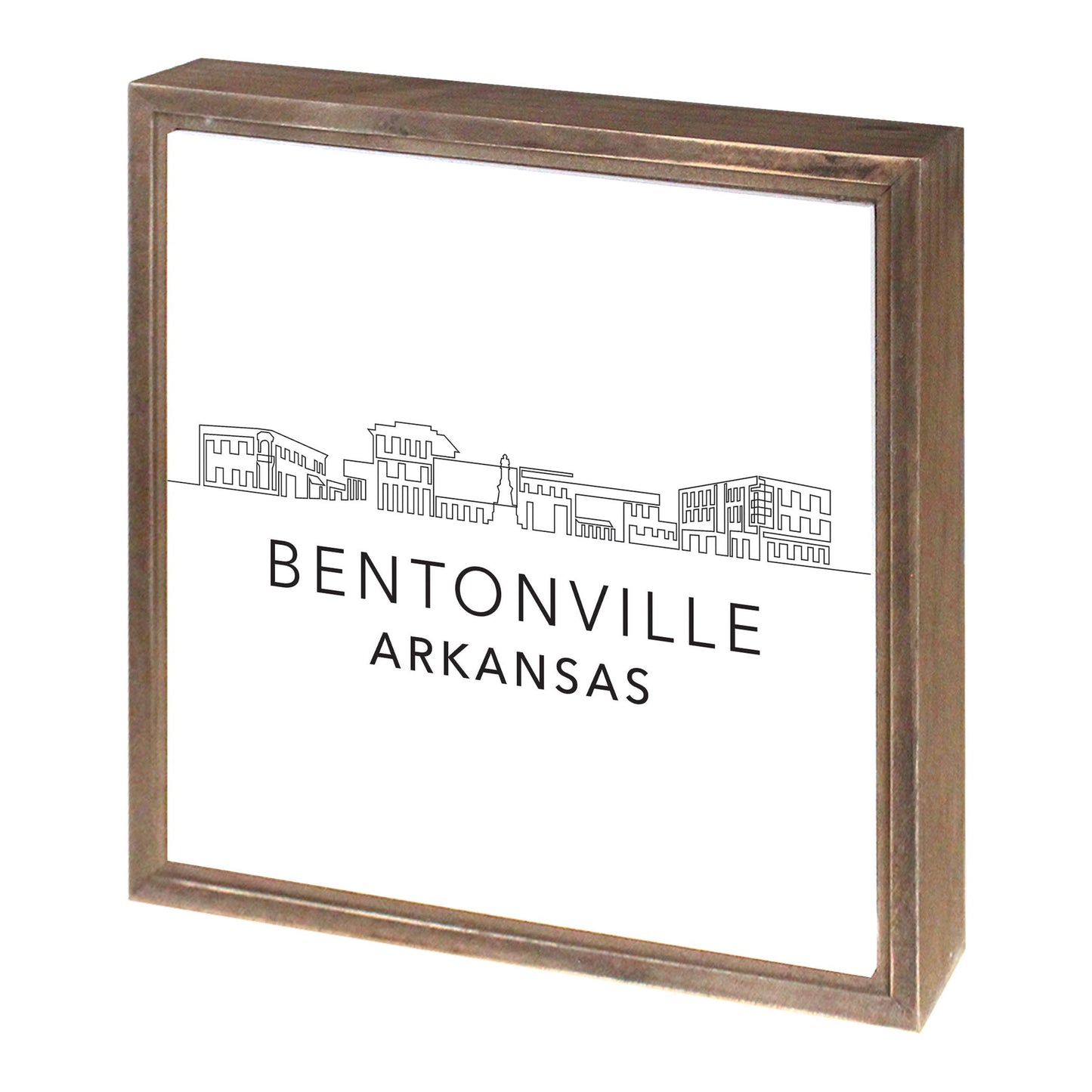 Minimalist B&W Arkansas Bentonville Skyline | Wood Sign | Eaches | Min 1