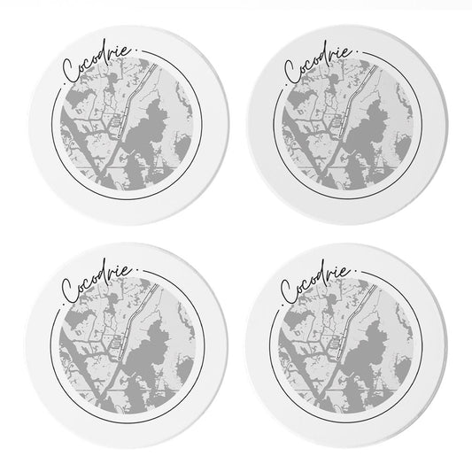 Minimalist B&W Louisiana Cocodrie Circle Map | Absorbent Coasters | Set of 4 | Min 2