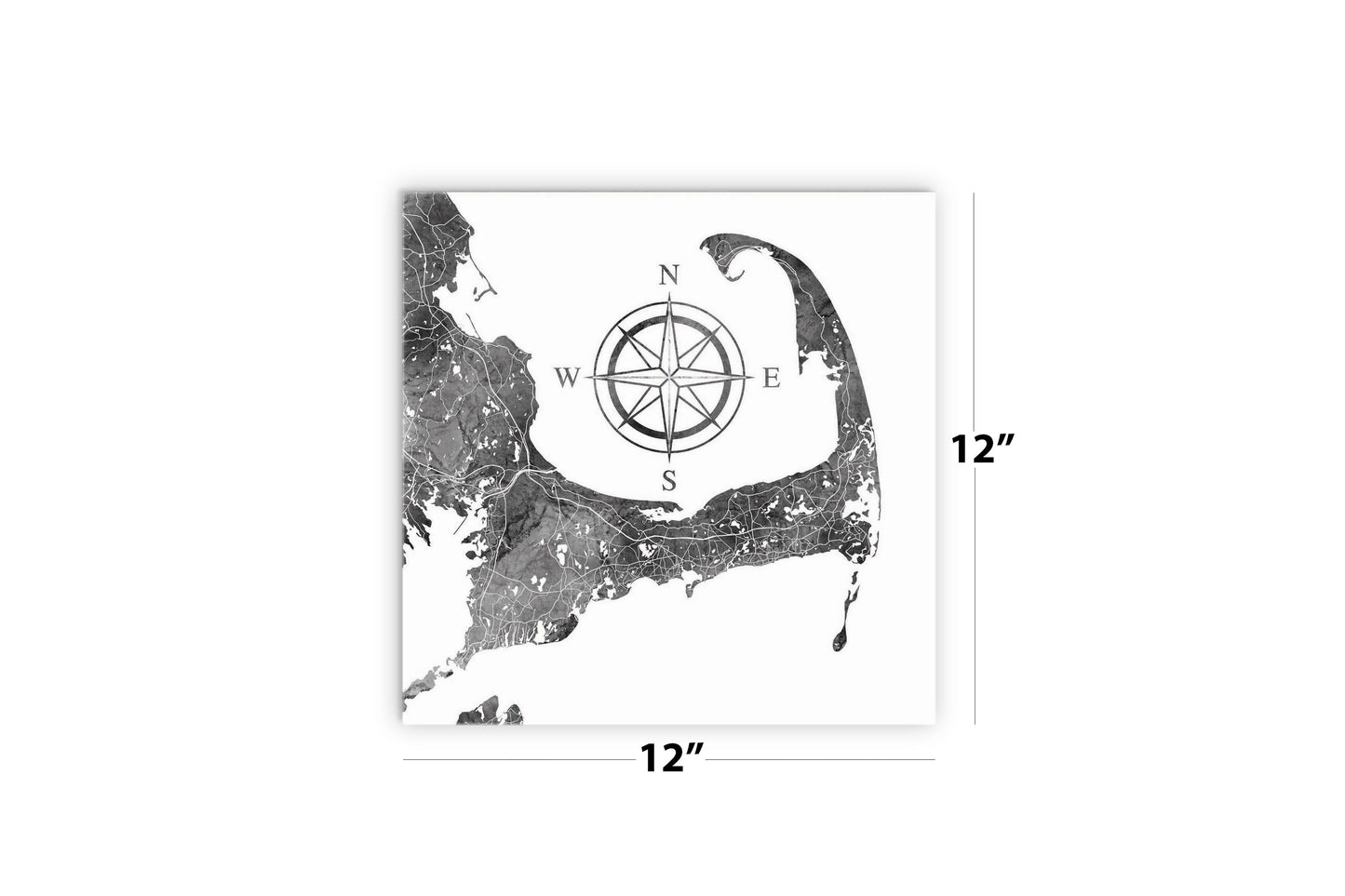 Minimalistic B&W Cape Cod Map With Compass | Wood Sign | Eaches | Min 2