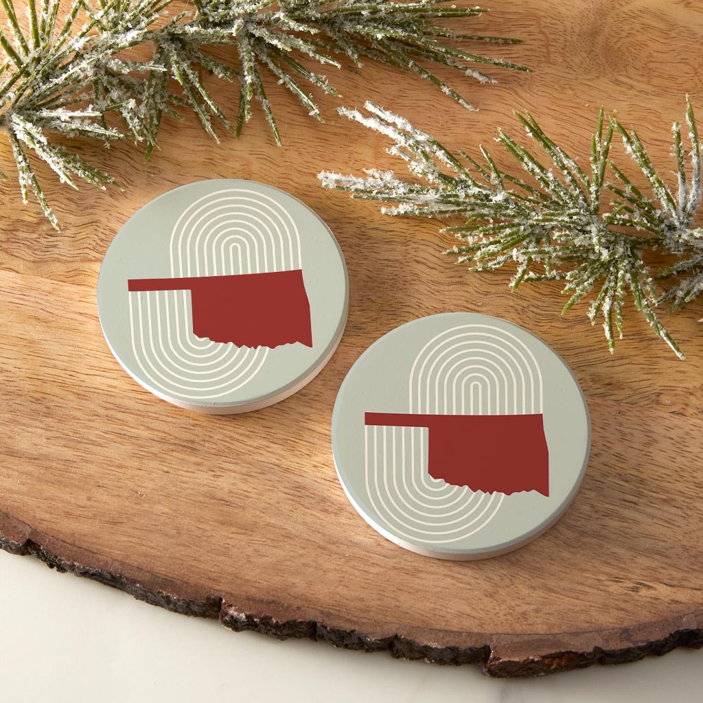 Modern Minimalist Oklahoma Retro State Shape | Absorbent Car Coasters | Set of 2 | Min 4