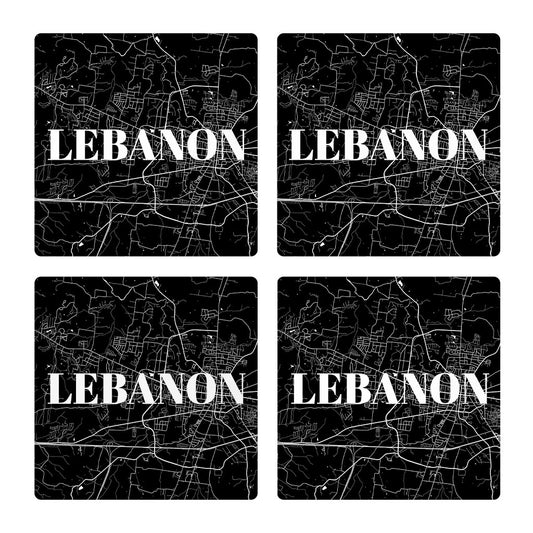 Minimalist B&W Tennessee Lebanon Map| Absorbent Coasters | Set of 4 | Min 2