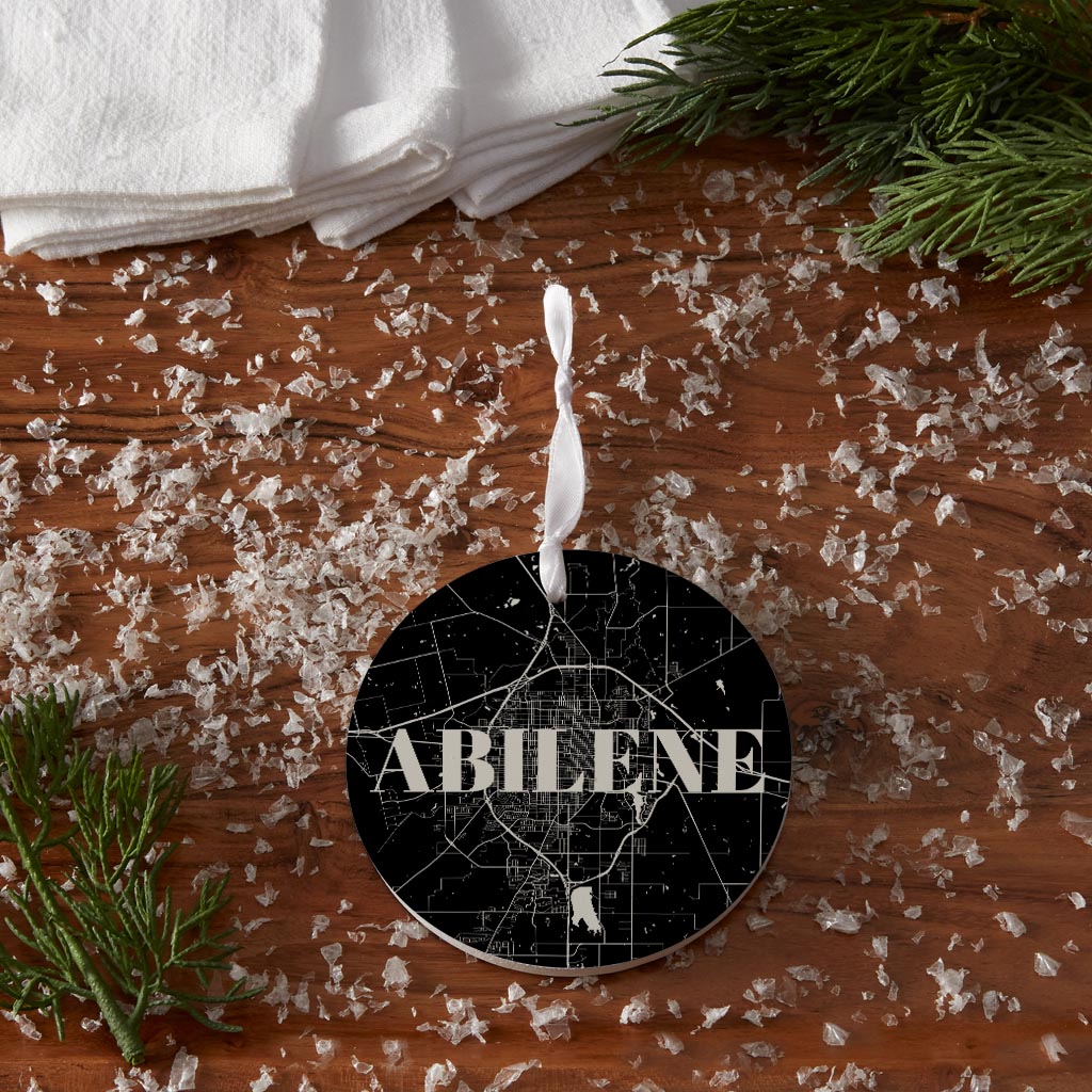 Minimalist B&W Texas Abilene Map | Wood Ornament | Eaches | Min 6