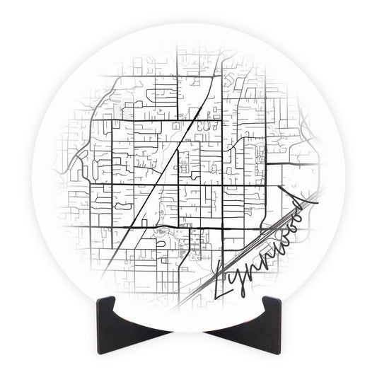 Minimalistic B&W Washington Lynnwood Circle Map | Wood Sign | Eaches | Min 1