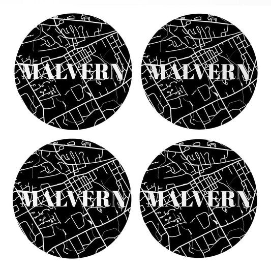 Minimalistic B&W Pennsylvania Malvern Map | Absorbent Coasters | Set of 4 | Min 2