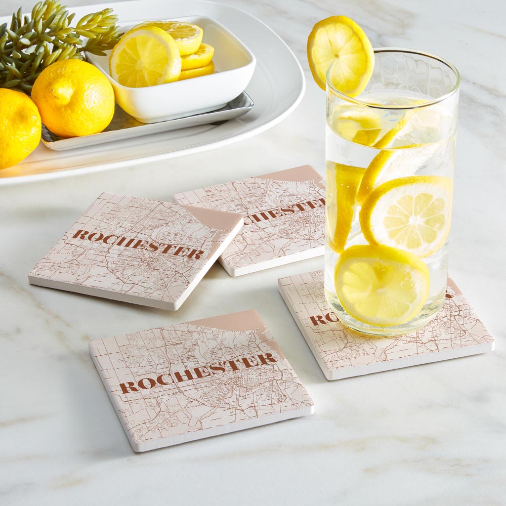 Modern Minimalist New York Rochester Map | Absorbent Coasters | Set of 4 | Min 2