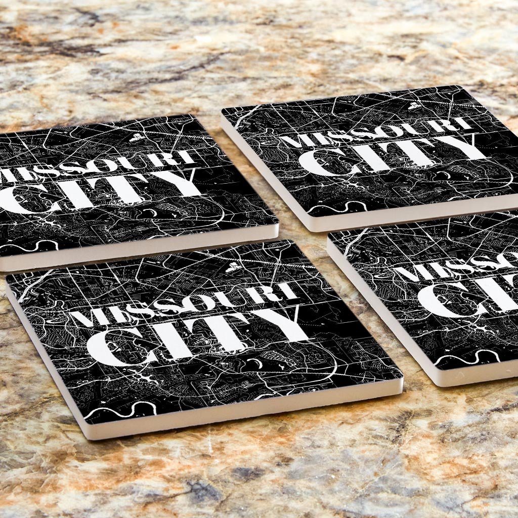 Minimalistic B&W Texas Missouri City Map | Absorbent Coasters | Set of 4 | Min 2