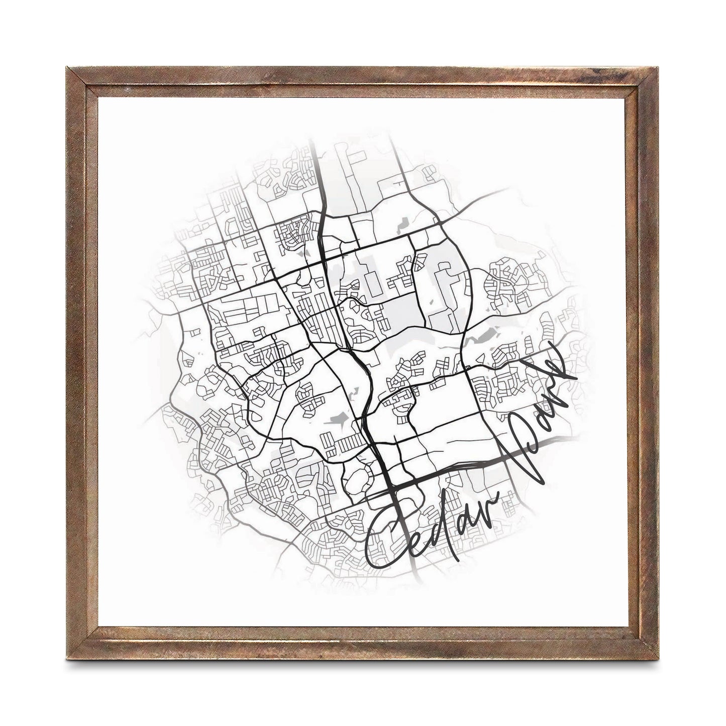 Minimalistic B&W Texas Cedar Park Circle Map | Wood Sign | Eaches | Min 1