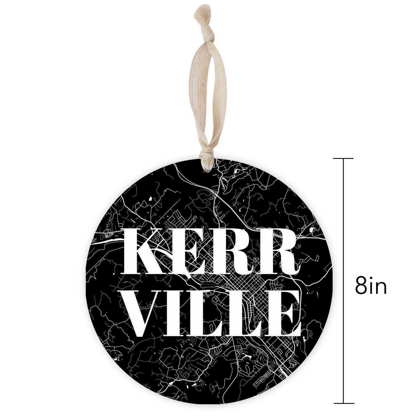 Minimalistic B&W Texas Kerrville Map | Wood Ornament | Eaches | Min 1