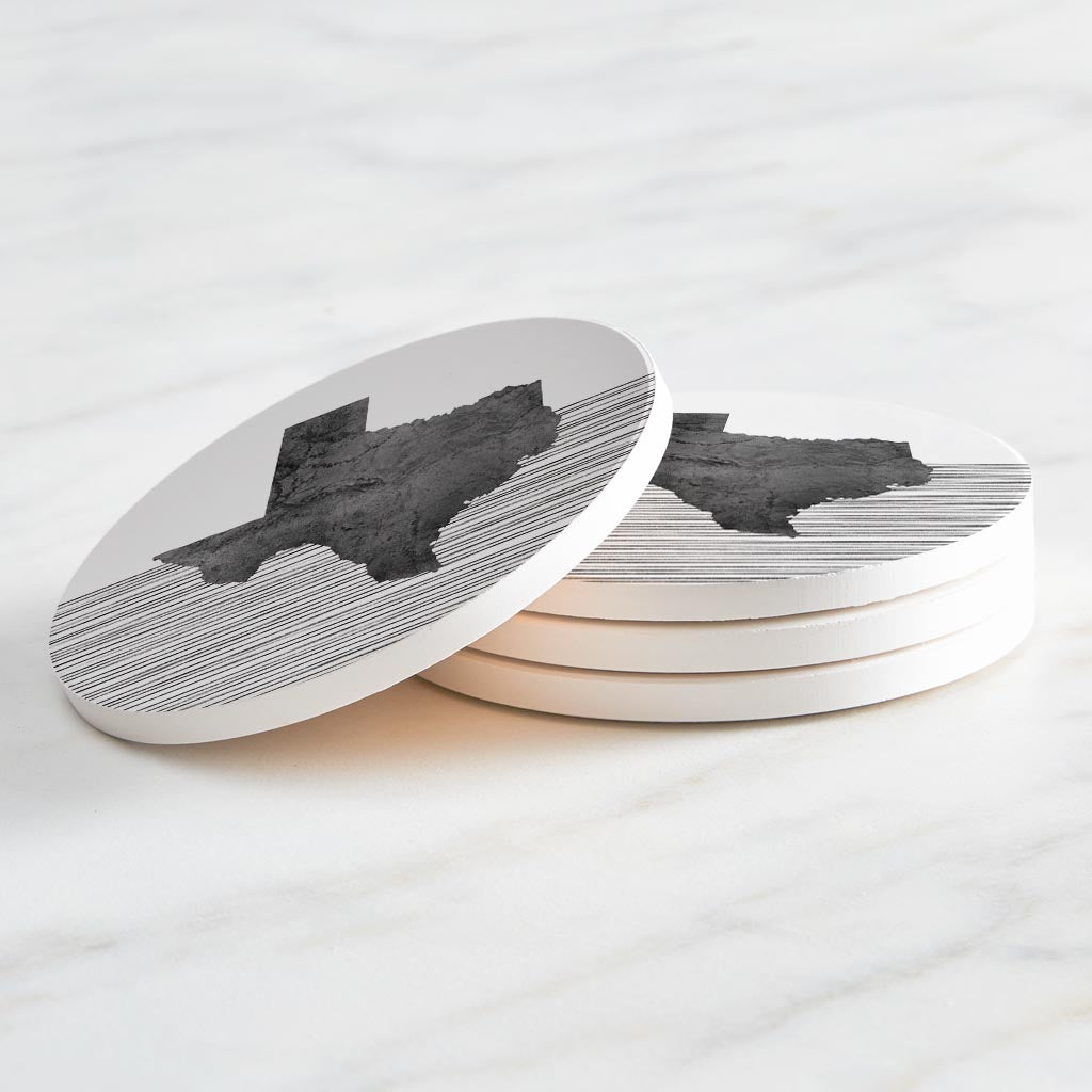 Modern Texas State Shape With Straight Lines | Absorbent Coasters | Set of 4 | Min 2