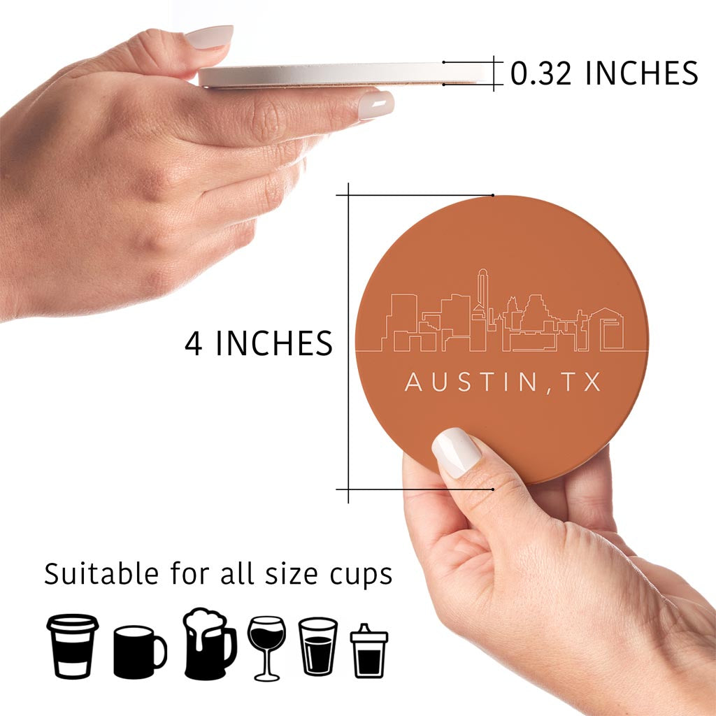 Modern Minimalist Texas Austin Skyline | Absorbent Coasters | Set of 4 | Min 2