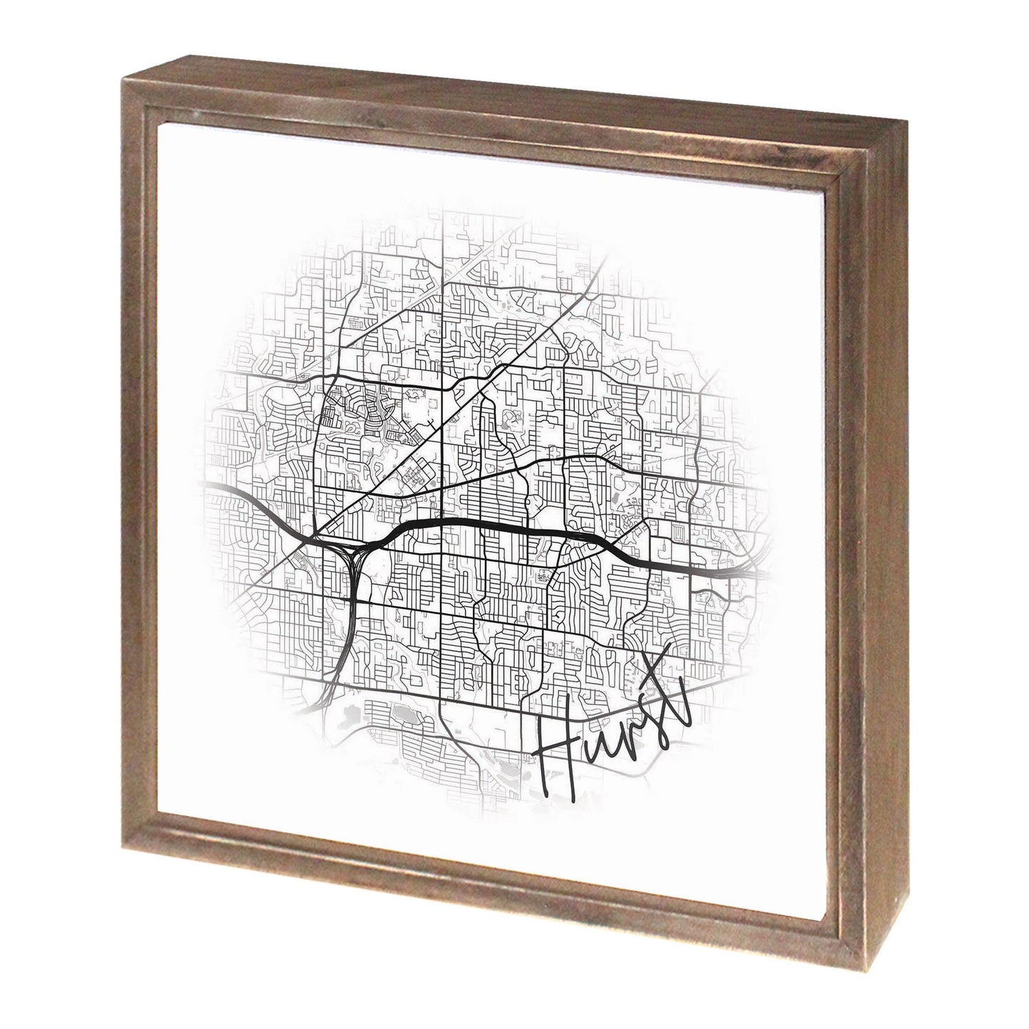 Minimalistic B&W Texas Hurst Circle Map | Wood Sign | Eaches | Min 1